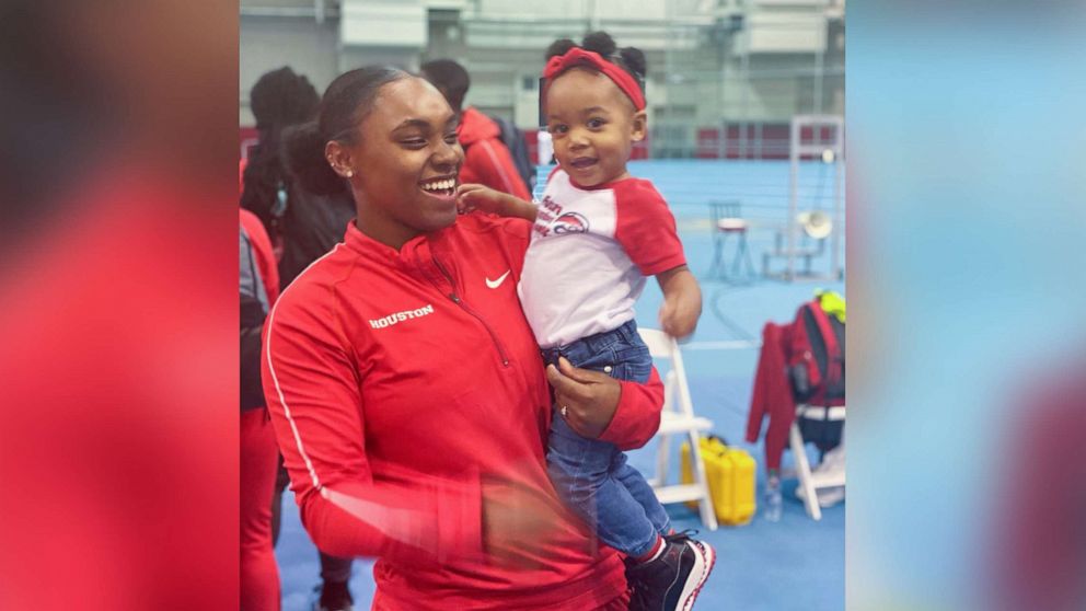 PHOTO: University of Houston track and field athlete Mikaila Martin poses with her daughter Camryn in an undated handout photo.