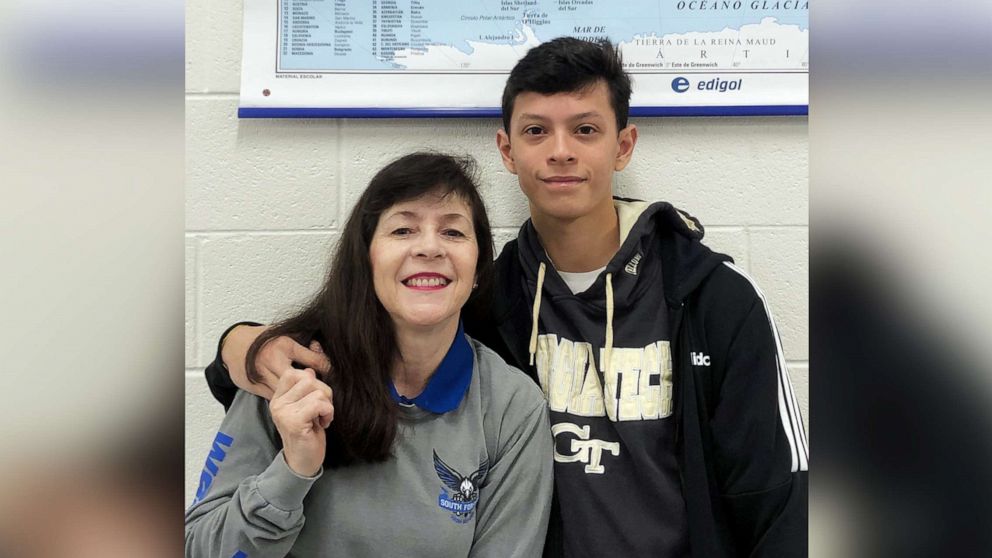 PHOTO: High school senior, Max Pacheco, poses for a photo with his favorite teacher, Dr. Gloria Green, in an undated handout photo.