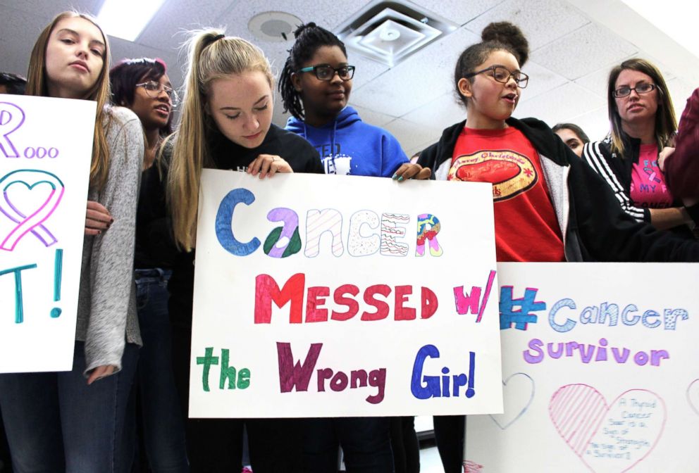 PHOTO: Emily Sadler received a surprise party from her classmates who shared news with her that she was cancer free.