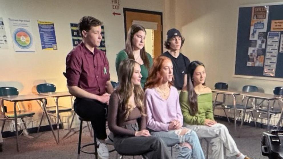 PHOTO: Good Morning America" co-anchor George Stephanopoulos speaks with six survivors of the mass shooting at Sandy Hook Elementary School as they prepare to graduate from high school.