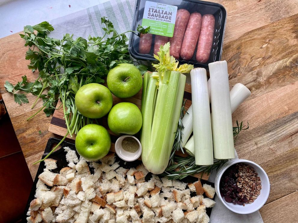 PHOTO: Ingredients for homemade sausage, leek and apple stuffing for Thanksgiving.