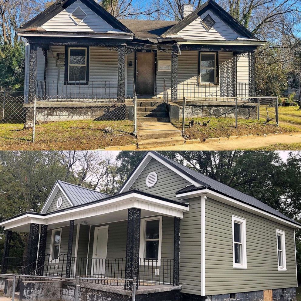 PHOTO: External view of the Neighborhood Hub before and after renovations.