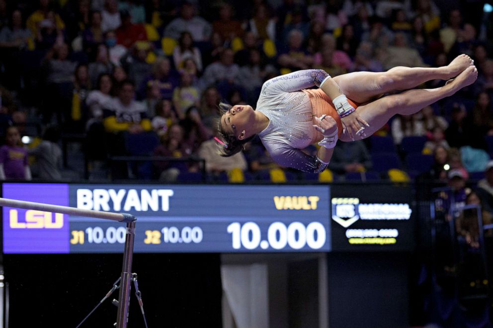 PHOTO: 
Caption *	
Auburn gymnast Sunisa Lee, the 2020 Tokyo Olympics all-around champion, scores a perfect 10 on the uneven bars during an NCAA gymnastics meet against LSU on Feb. 5, 2022, in Baton Rouge, Louisiana.
