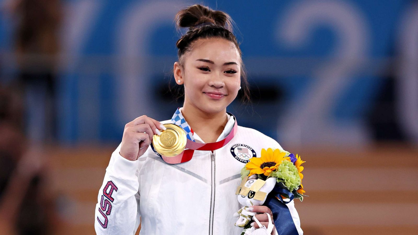 PHOTO: Sunisa Lee of Team United States poses with her gold medal after winning the women's all-around final of the Tokyo 2020 Olympic Games at Ariake Gymnastics Centre on July 29, 2021, in Tokyo.