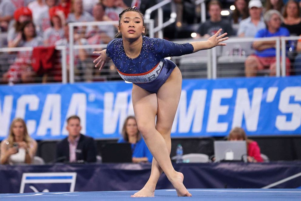 PHOTO: Sunisa Lee of the Auburn Tigers competes during the Division I Womens Gymnastics Championship at Dickies Arena, April 16, 2022, in Fort Worth, Texas. 