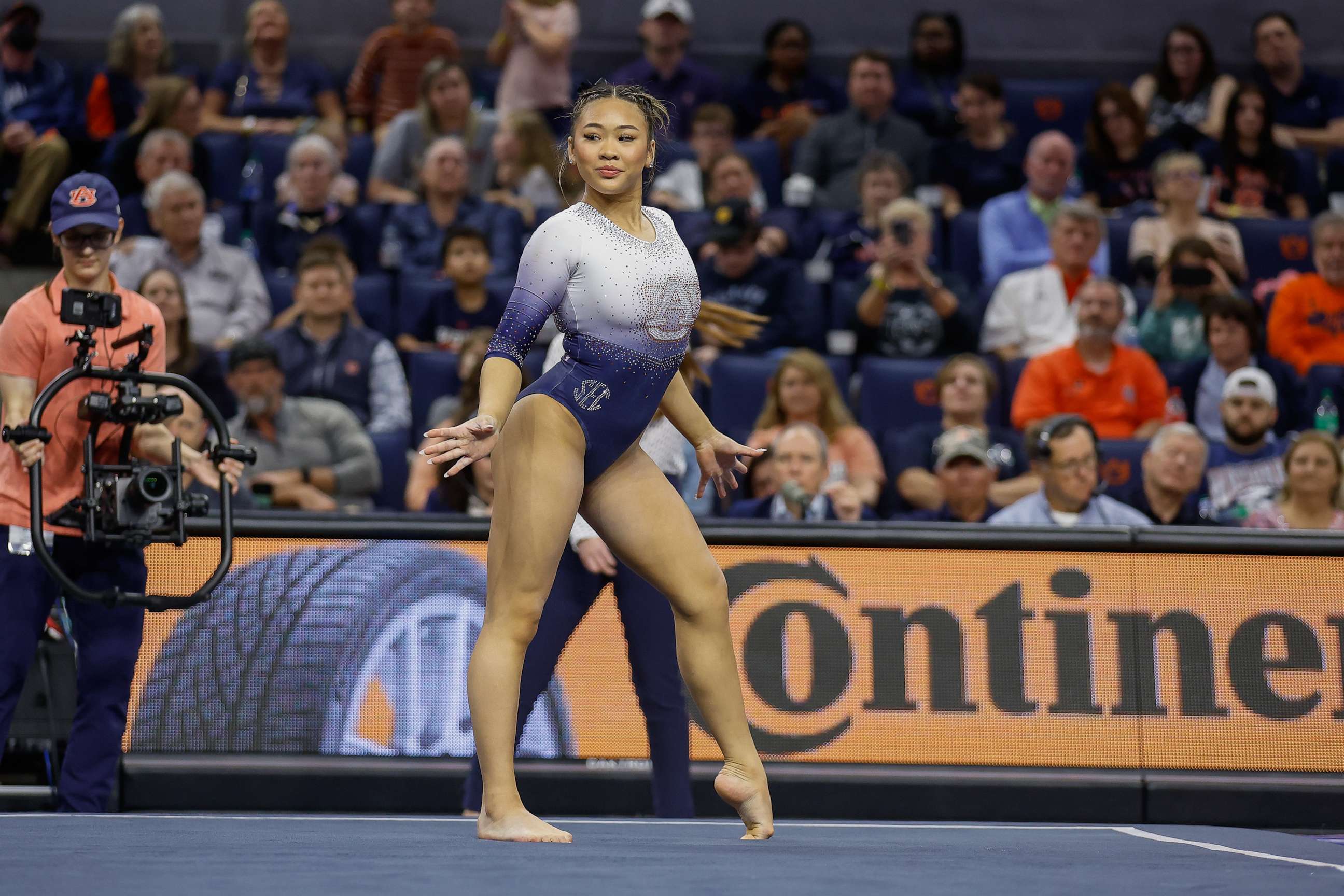 PHOTO: Sunisa Lee of Auburn competes on the floor during a meet against Georgia at Neville Arena, Feb. 24, 2023, in Auburn, Ala.