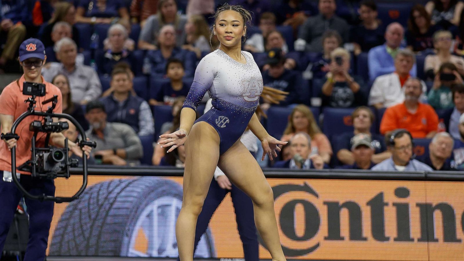 PHOTO: Sunisa Lee of Auburn competes on the floor during a meet against Georgia at Neville Arena, Feb. 24, 2023, in Auburn, Ala.