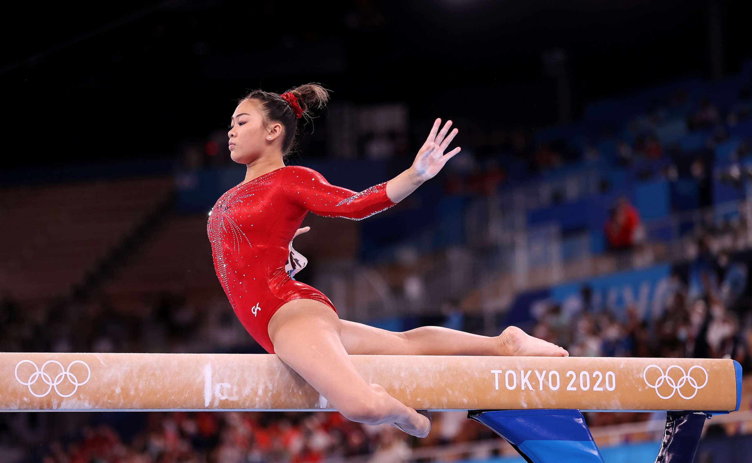 PHOTO: Sunisa Lee of Team United States during the Women's Balance Beam Final at the 2020 Olympic Games, Aug. 3, 2020, in Tokyo. 