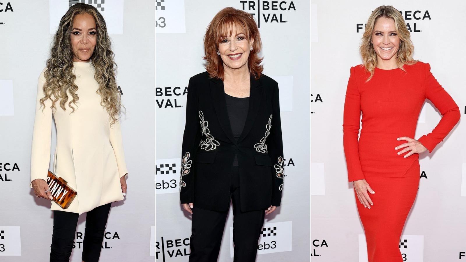 PHOTO: Sunny Hostin, Joy Behar, and Sara Haines attend the "Barbara Walters Tell Me Everything" premiere during the 2025 Tribeca Festival at SVA Theater, on June 12, 2025, in New York.