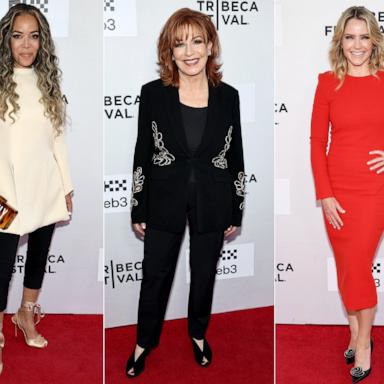 PHOTO: Sunny Hostin, Joy Behar, and Sara Haines attend the "Barbara Walters Tell Me Everything" premiere during the 2025 Tribeca Festival at SVA Theater, on June 12, 2025, in New York.