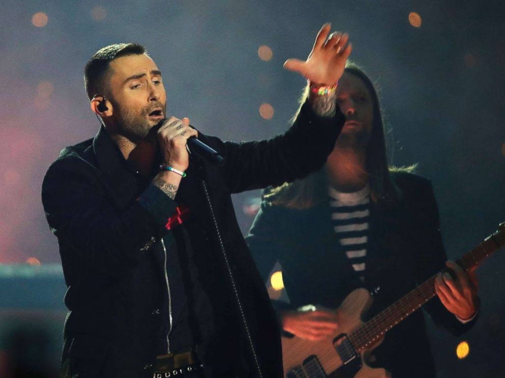PHOTO: Adam Levine of Maroon 5 performs during halftime of the NFL Super Bowl 53 football game between the Los Angeles Rams and the New England Patriots, Feb. 3, 2019, in Atlanta.