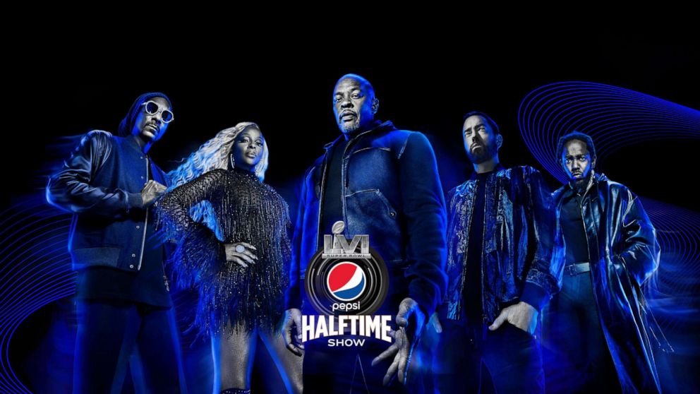 PHOTO: Snoop Dog, Mary J. Blige, Dr. Dre, Eminem and Kendrick Lamar appear in a promotional image for the 2022 Pepsi Super Bowl Halftime Show.