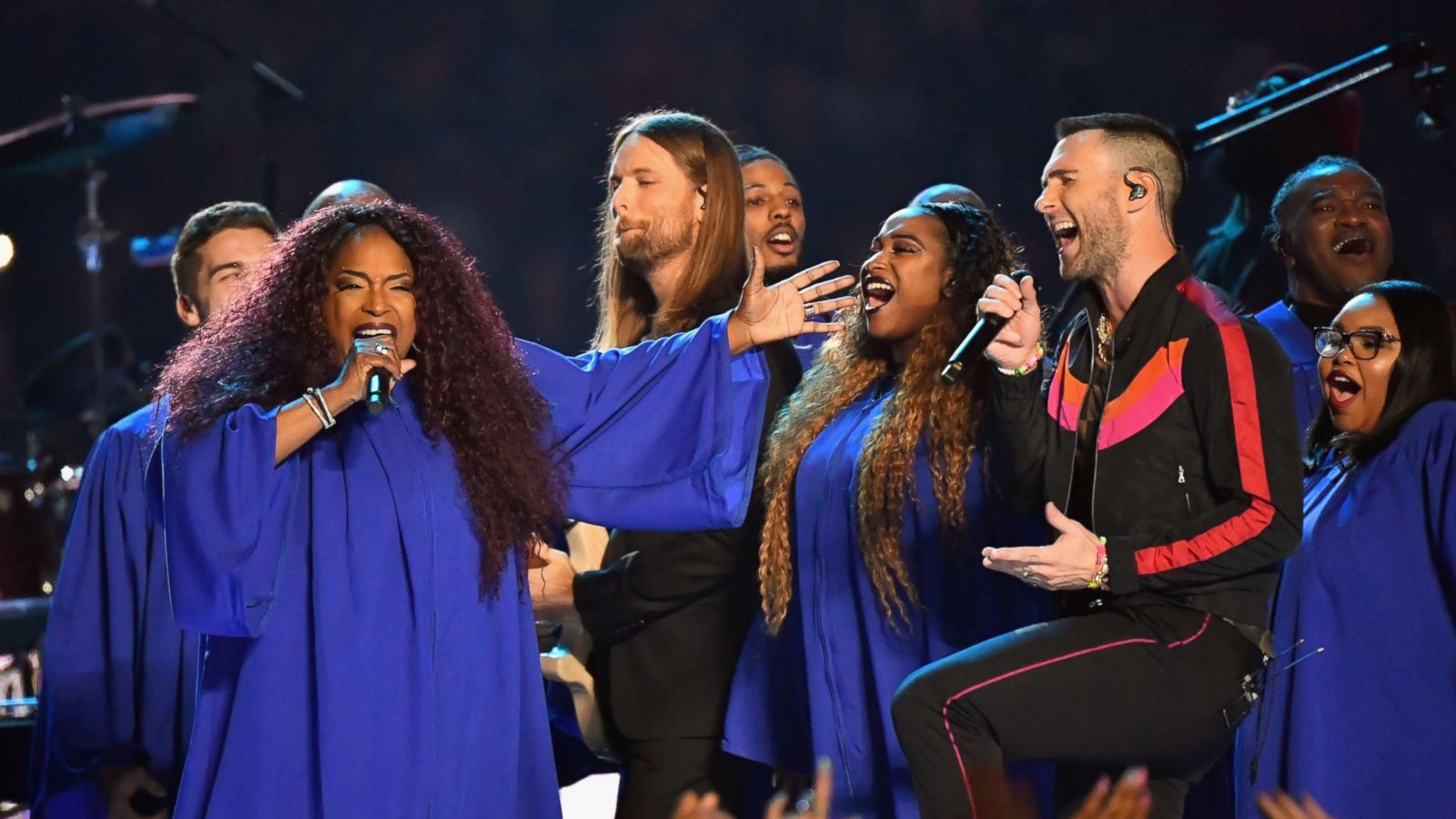 PHOTO: James Valentine and Adam Levine, right, of Maroon 5 perform during the Pepsi Super Bowl LIII Halftime Show at Mercedes-Benz Stadium, Feb. 3, 2019, in Atlanta.