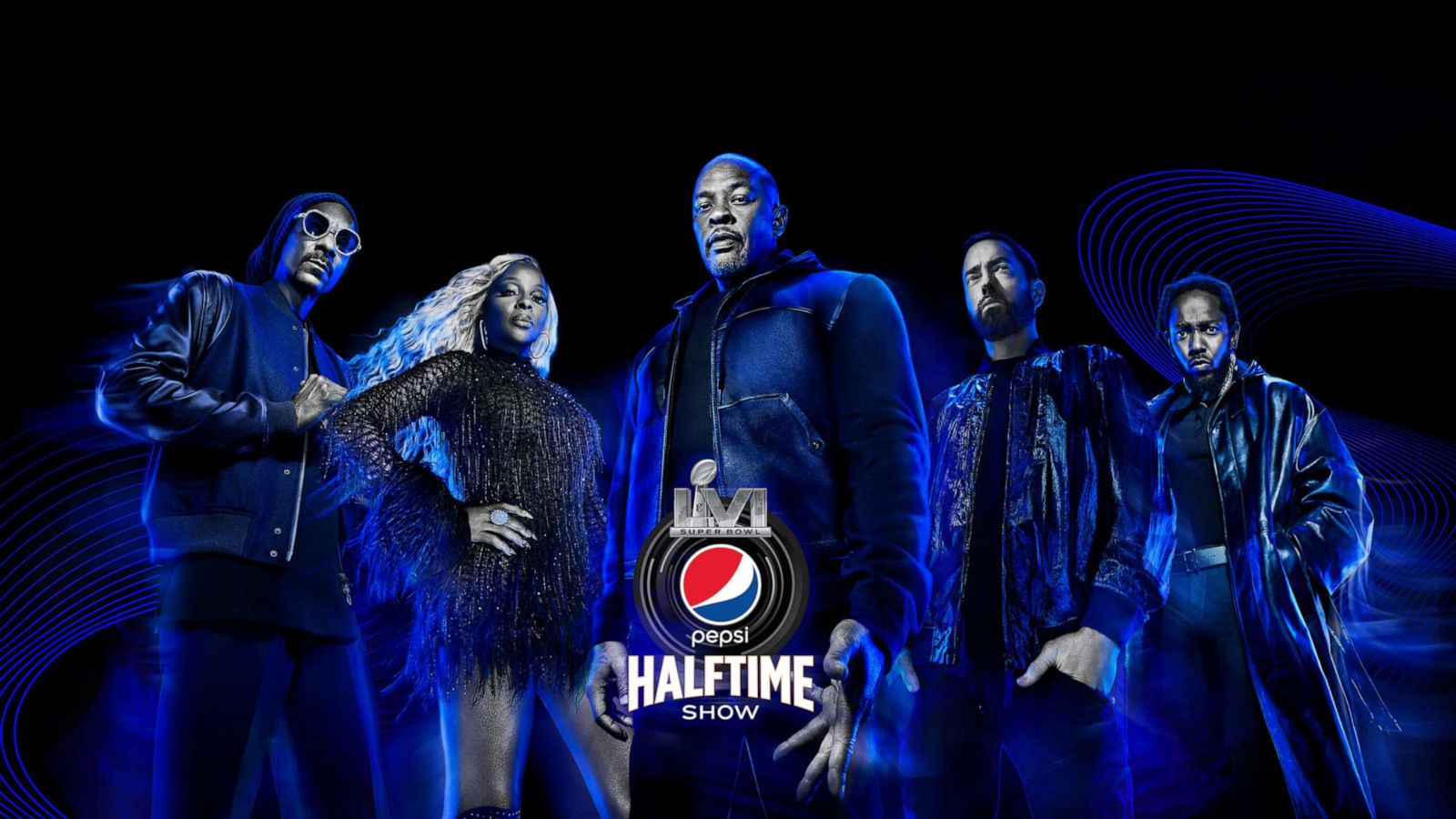 PHOTO: Snoop Dog, Mary J. Blige, Dr. Dre, Eminem and Kendrick Lamar will perform together at the 2022 Pepsi Super Bowl Halftime Show.