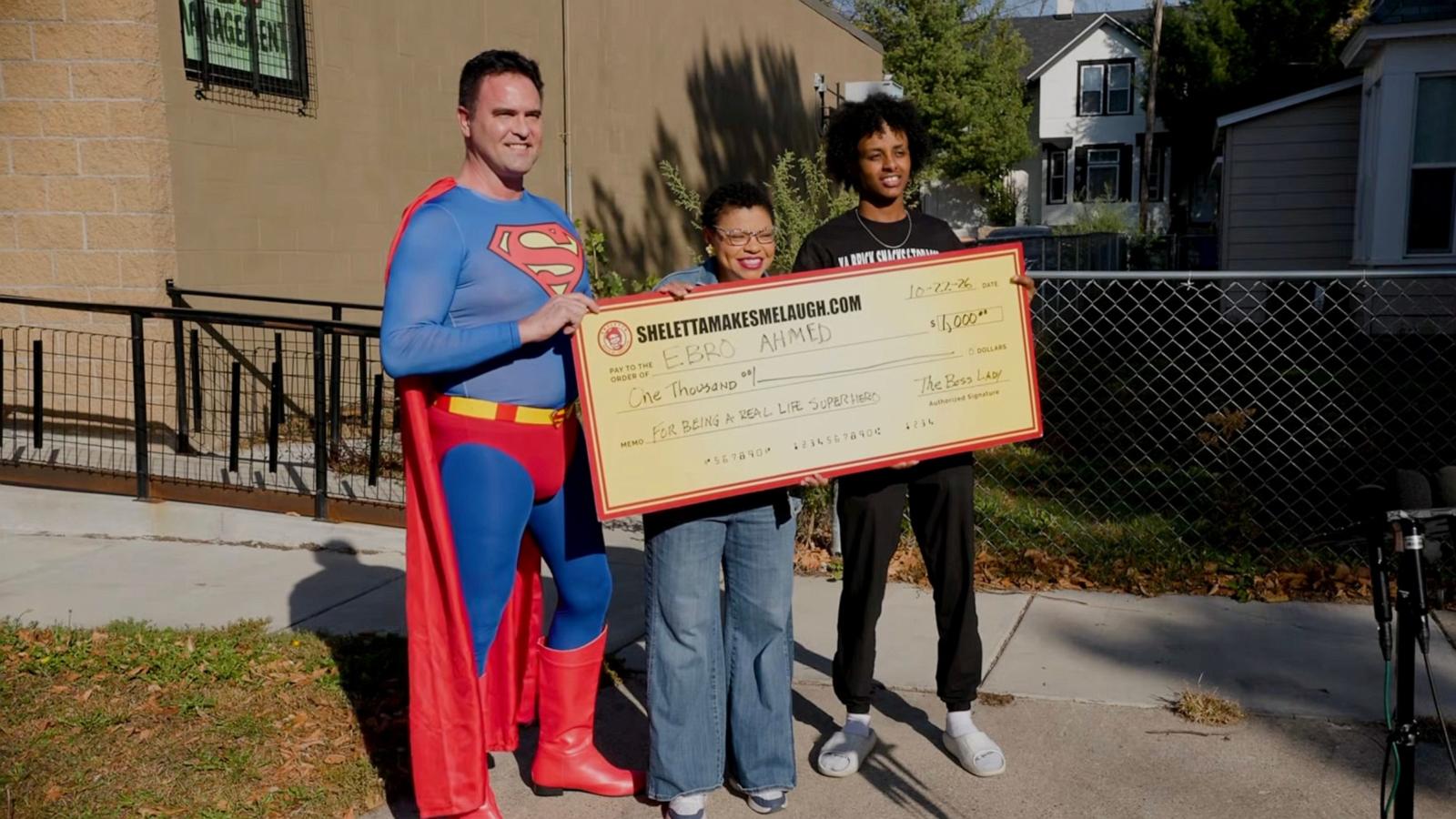 PHOTO: Ebro Ahmed was surprised with a $1,000 check on Thursday after he was credited for saving children when their school bus driver suffered a medical emergency.