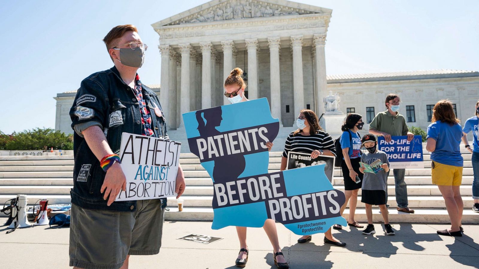 PHOTO: Abortion rights opponents react outside the Supreme Court of the United States after it struck down a Louisiana state abortion law in Washington, June 29, 2020.