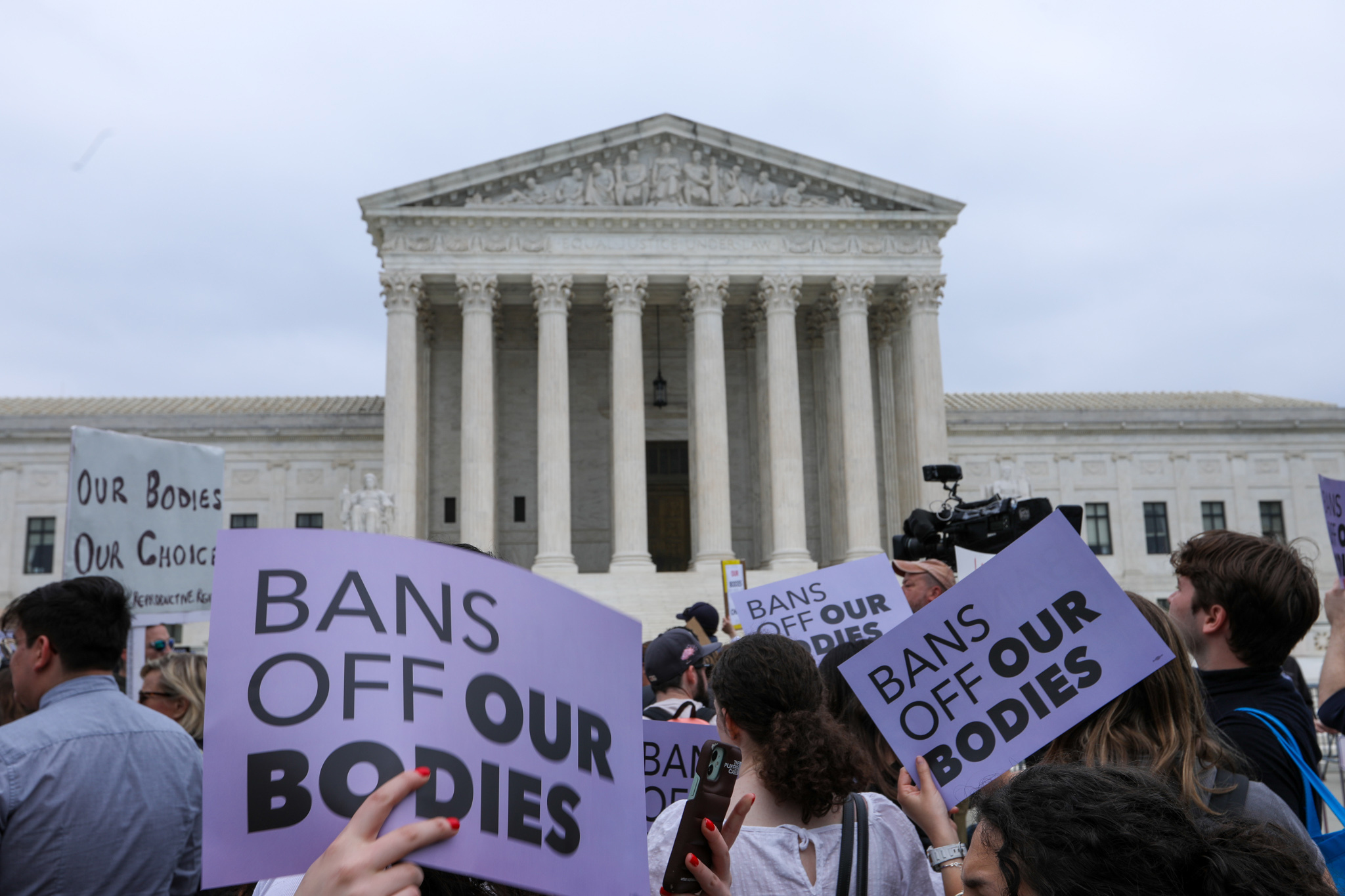 PHOTO: Activists rally outside the U.S. Supreme Court in Washington, D.C., on May 3, 2022, after the leak of a draft majority opinion preparing for the court to overturn the landmark abortion decision in Roe v. Wade.