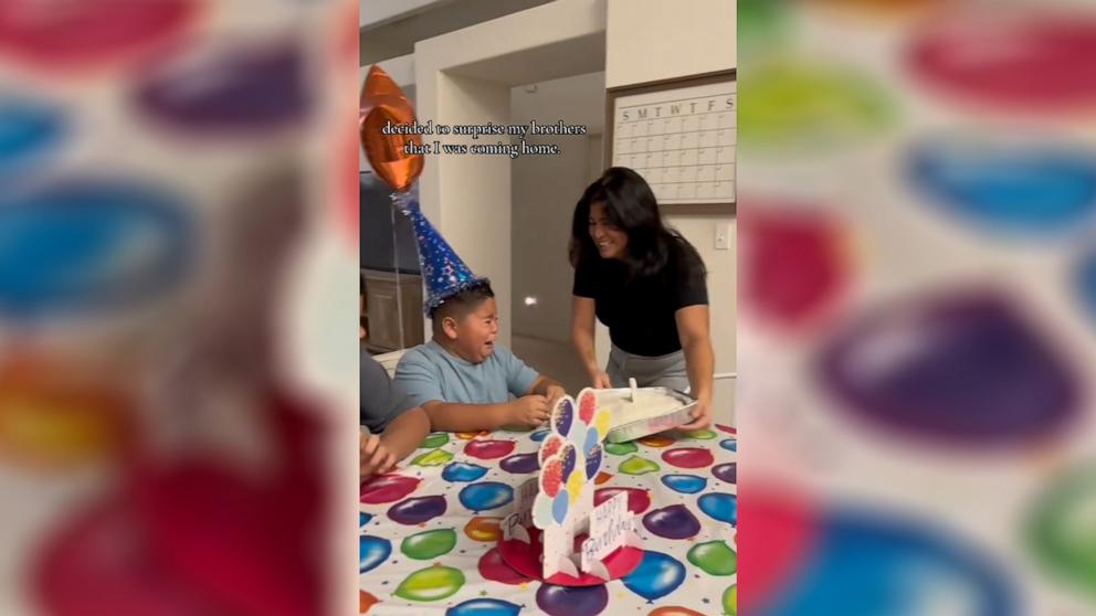 PHOTO: Aubrey Gonzalez shared a sweet TikTok video of her surprising her young brothers on one of her siblings' birthdays.