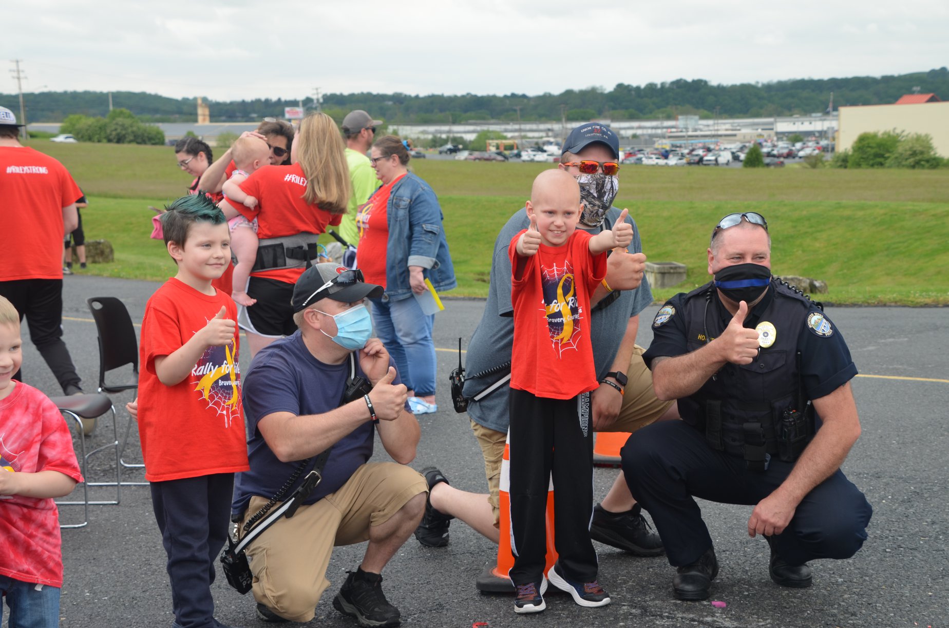 PHOTO: Riley Rejniak waved as a total of 651 of cars, motorcycles and first responders arrived in waves in Leesport, Pennsylvania, at a safe distance to celebrate his fighting spirit and 8th birthday on May 23. Riley is fighting cancer a second time.