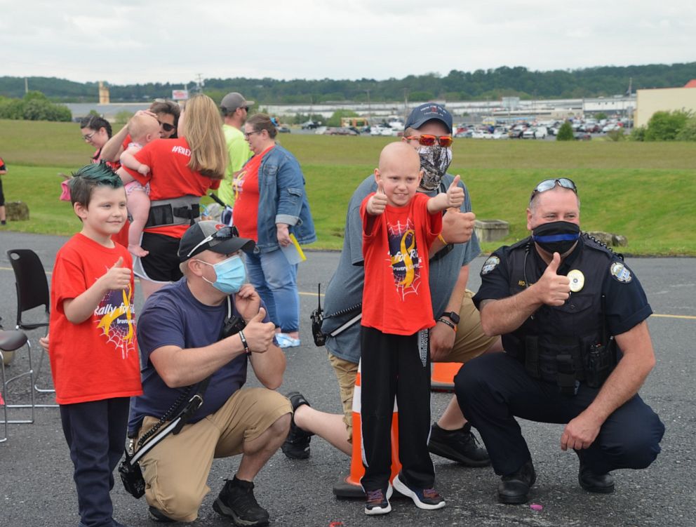 PHOTO: Riley Rejniak waved as a total of 651 of cars, motorcycles and first responders arrived in waves in Leesport, Pennsylvania, at a safe distance to celebrate his fighting spirit and 8th birthday on May 23. Riley is fighting cancer a second time.