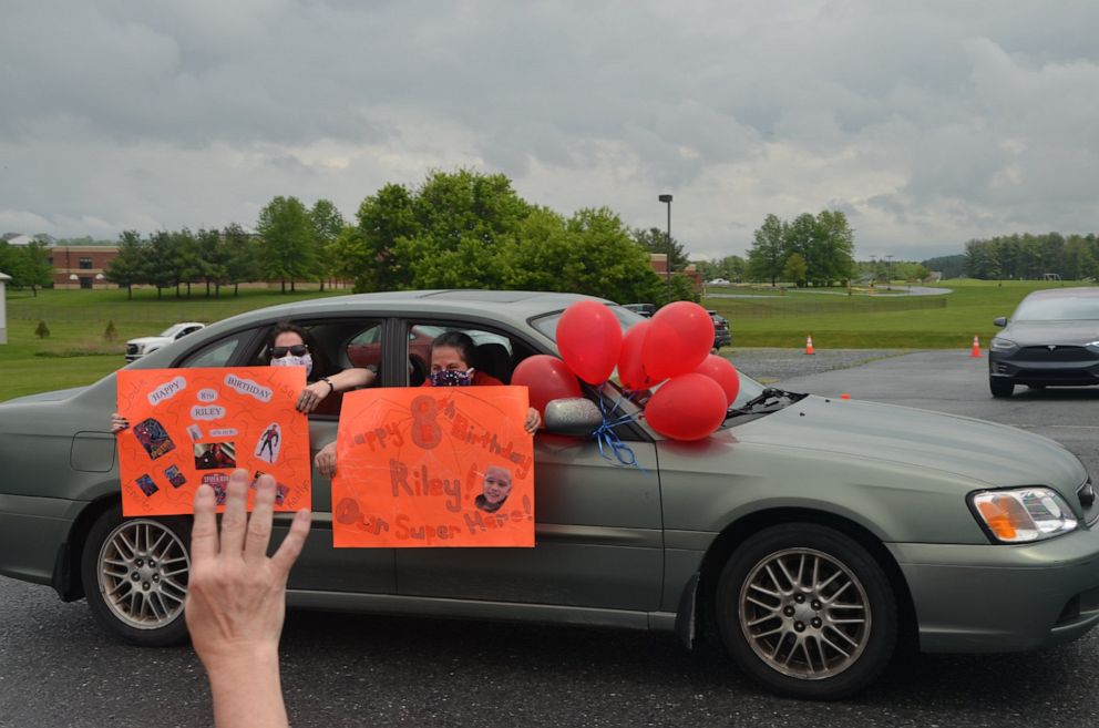 PHOTO: Riley Rejniak waved as a total of 651 of cars, motorcycles and first responders arrived in waves in Leesport, Pennsylvania, at a safe distance to celebrate his fighting spirit and 8th birthday on May 23. Riley is fighting cancer a second time.