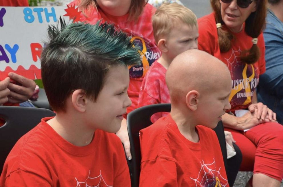 PHOTO: Riley Rejniak waved as a total of 651 of cars, motorcycles and first responders arrived in waves in Leesport, Pennsylvania, at a safe distance to celebrate Riley's fighting spirit and 8th birthday on May 23.