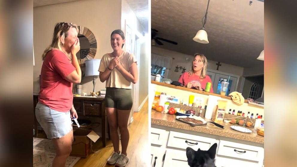PHOTO: Expecting sisters Amanda Levi, 23, and Hannah Knoppel, 21, surprised their parents with their respective pregnancy news on the same day.