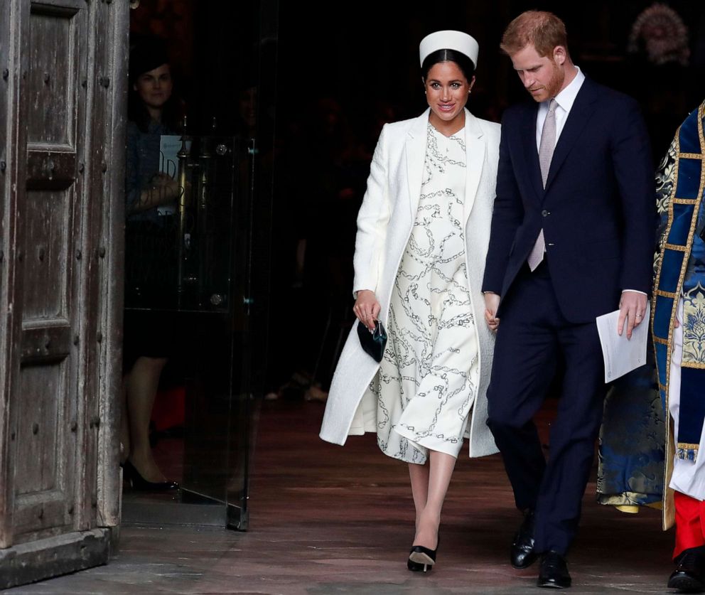 PHOTO: Meghan, the Duchess of Sussex and Prince Harry leave after attending the Commonwealth Service at Westminster Abbey on Commonwealth Day in London, March 11, 2019. 