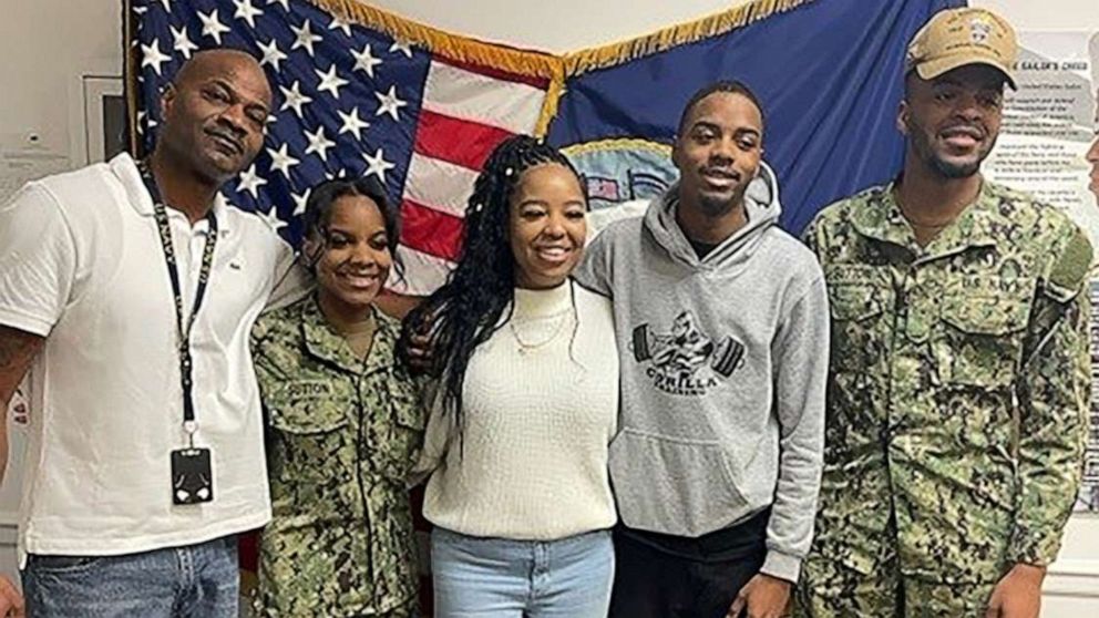 PHOTO: Andrea, Adrion, and Ayrion Sutton are the first Black triplets to enlist in the Navy together.