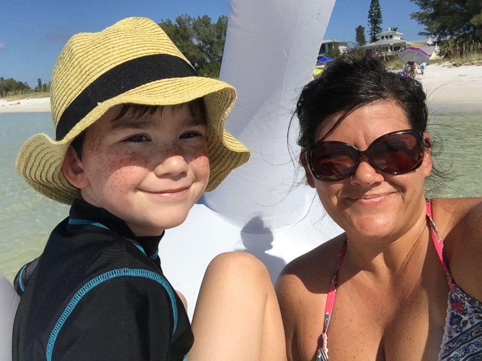 PHOTO: Tara Myers got her son Brennan, 7, an inflatable swan float that they used at the beach before drifting out to sea. 