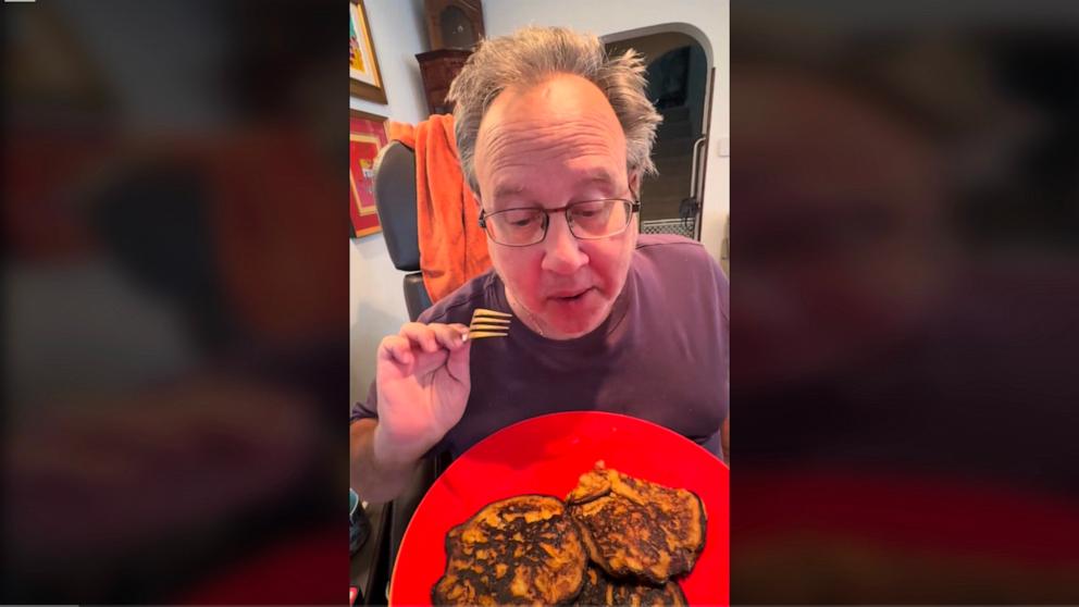 PHOTO: A viral TikTok of a man tasting two-ingredient sweet potato pancakes for the first time.