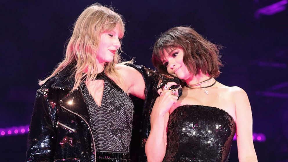 PHOTO: Taylor Swift and Selena Gomez perform onstage during the Taylor Swift reputation Stadium Tour at the Rose Bowl on May 19, 2018 in Pasadena, California.
