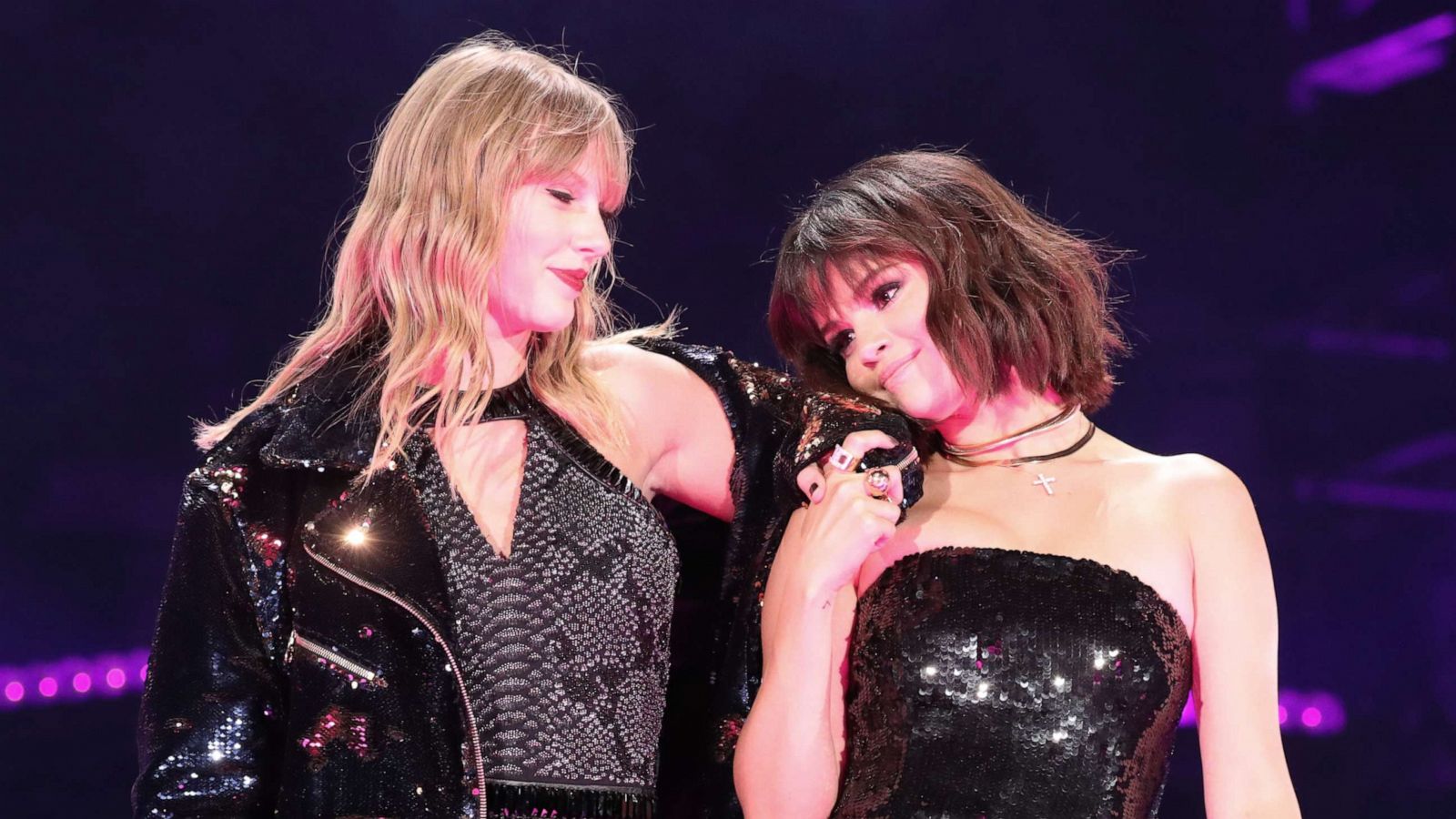 PHOTO: Taylor Swift and Selena Gomez perform onstage during the Taylor Swift reputation Stadium Tour at the Rose Bowl on May 19, 2018 in Pasadena, California.