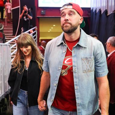 PHOTO: Taylor Swift and Travis Kelce attend Game Three between the New York Knicks and the Cleveland Cavaliers in the NBA Eastern Conference Finals at Rocket Arena on May 23, 2026 in Cleveland, Ohio.