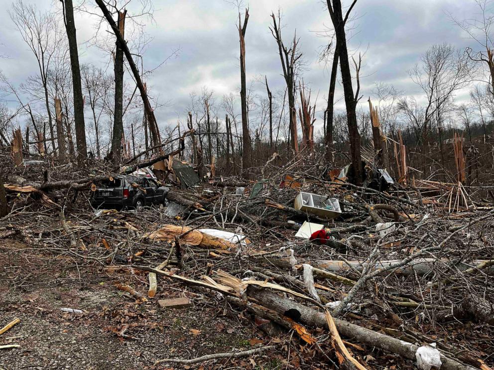 PHOTO: Sydney Moore said the trailer she shared with her partner and their two children was destroyed by a tornado in Clarksville, Tennessee.