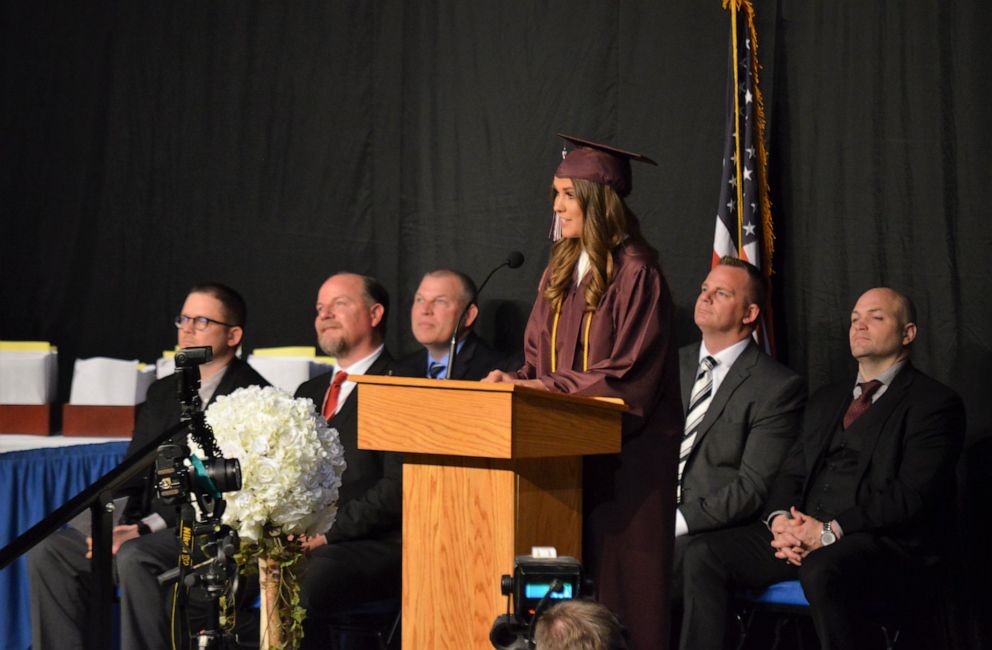 PHOTO: Sydney Helgeson gives her special speech at her graduation ceremony.