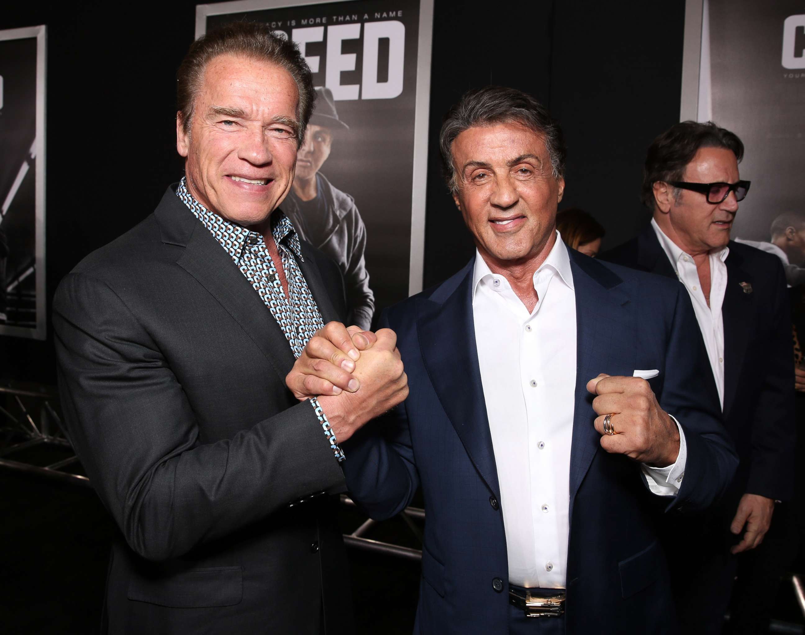 PHOTO: In this Nov. 19, 2015, file photo, Arnold Schwarzenegger and Sylvester Stallone attend a premiere in Westwood, Calif.