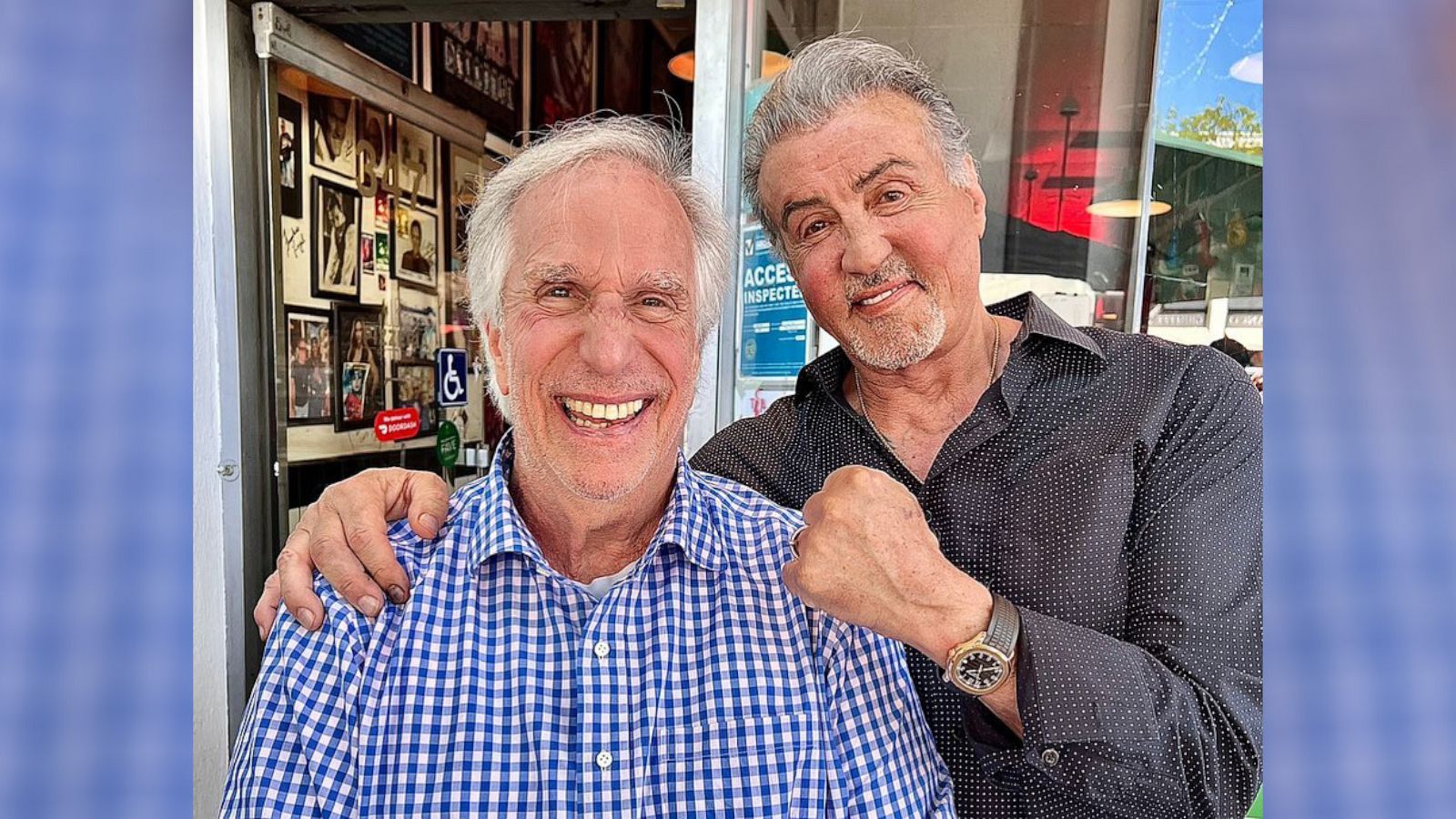 PHOTO: Sylvester Stallone and Henry Winkler smile for a photo in this image Stallone shared on his Instagram page.