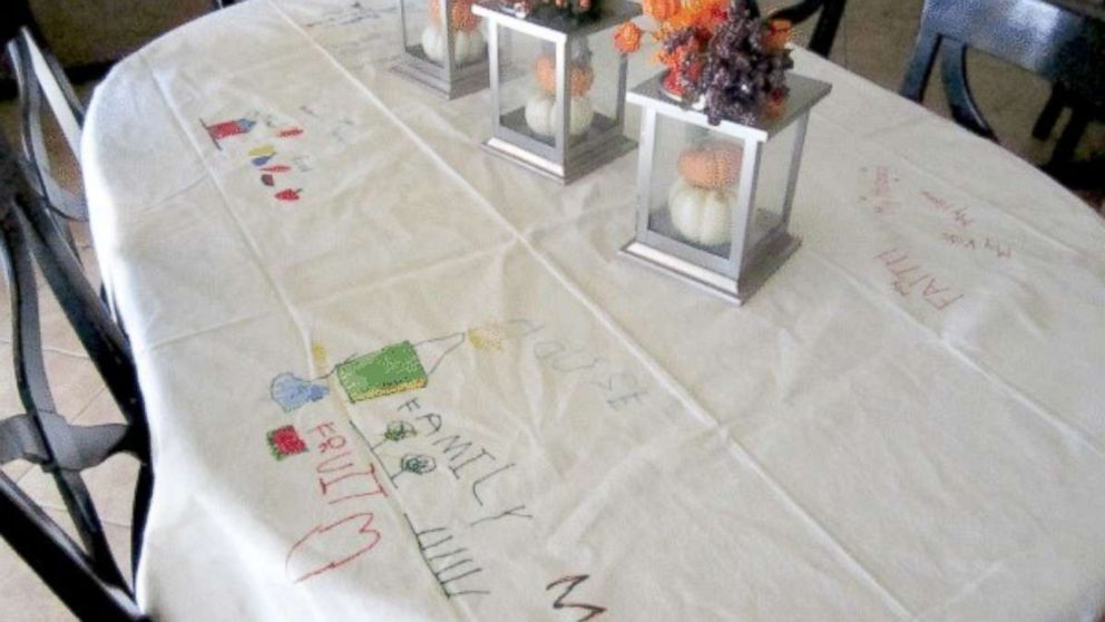 PHOTO: This Thanksgiving tablecloth will serve as a keepsake for years to come. 