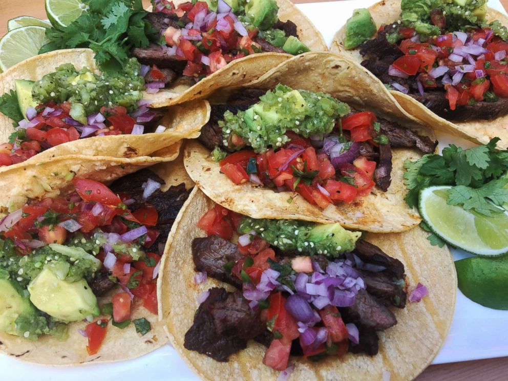 PHOTO: Chef Josh Capon's marinated skirt steak tacos with fresh tomatillo salsa.