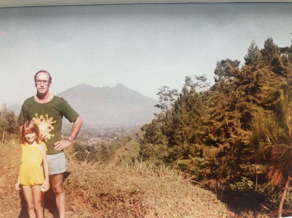 PHOTO: Angela Kinsey with her dad in Indonesia where the star grew up as a child.