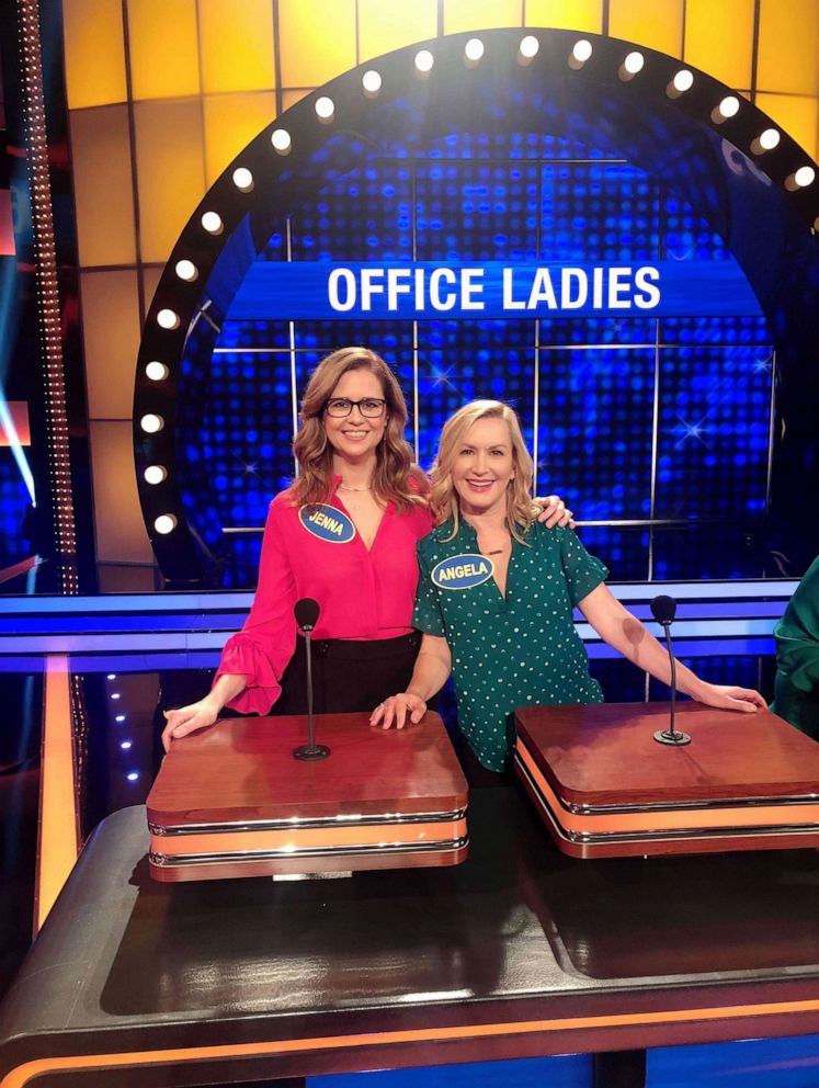 PHOTO: Angela Kinsey with podcast co-host and former co-star Jenna Fischer on 'Family Feud.'
