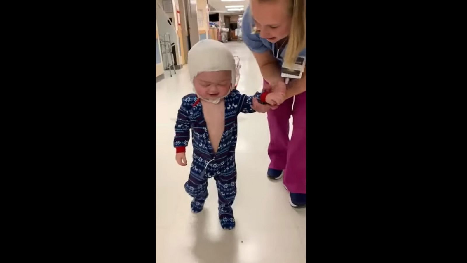 PHOTO: Heather Figueroa filmed as her son Branson took his first steps at Vermont Medical Center in Burlington on Oct. 18.