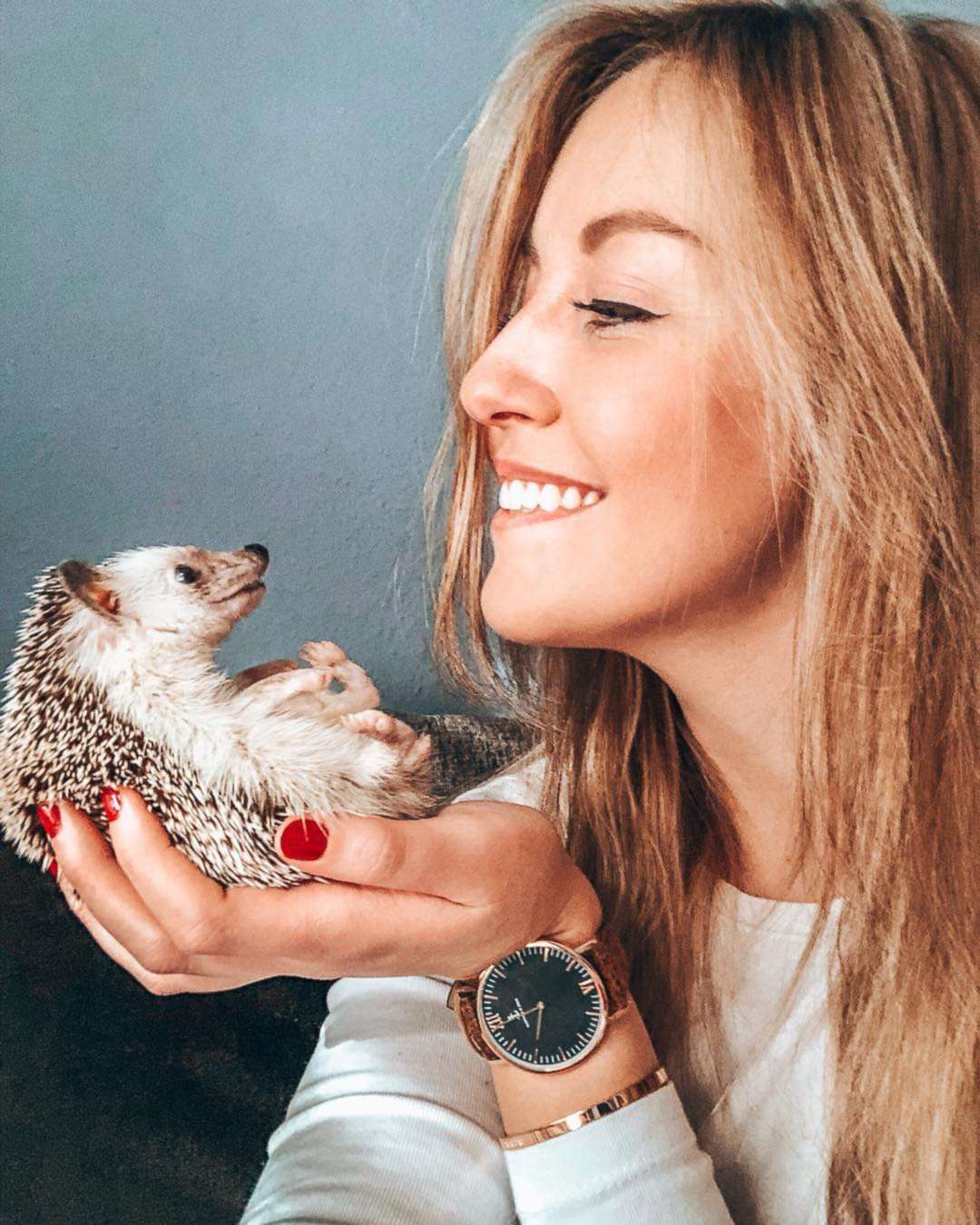 PHOTO: Talitha Girnus poses with her first hedgehog, Pokee.