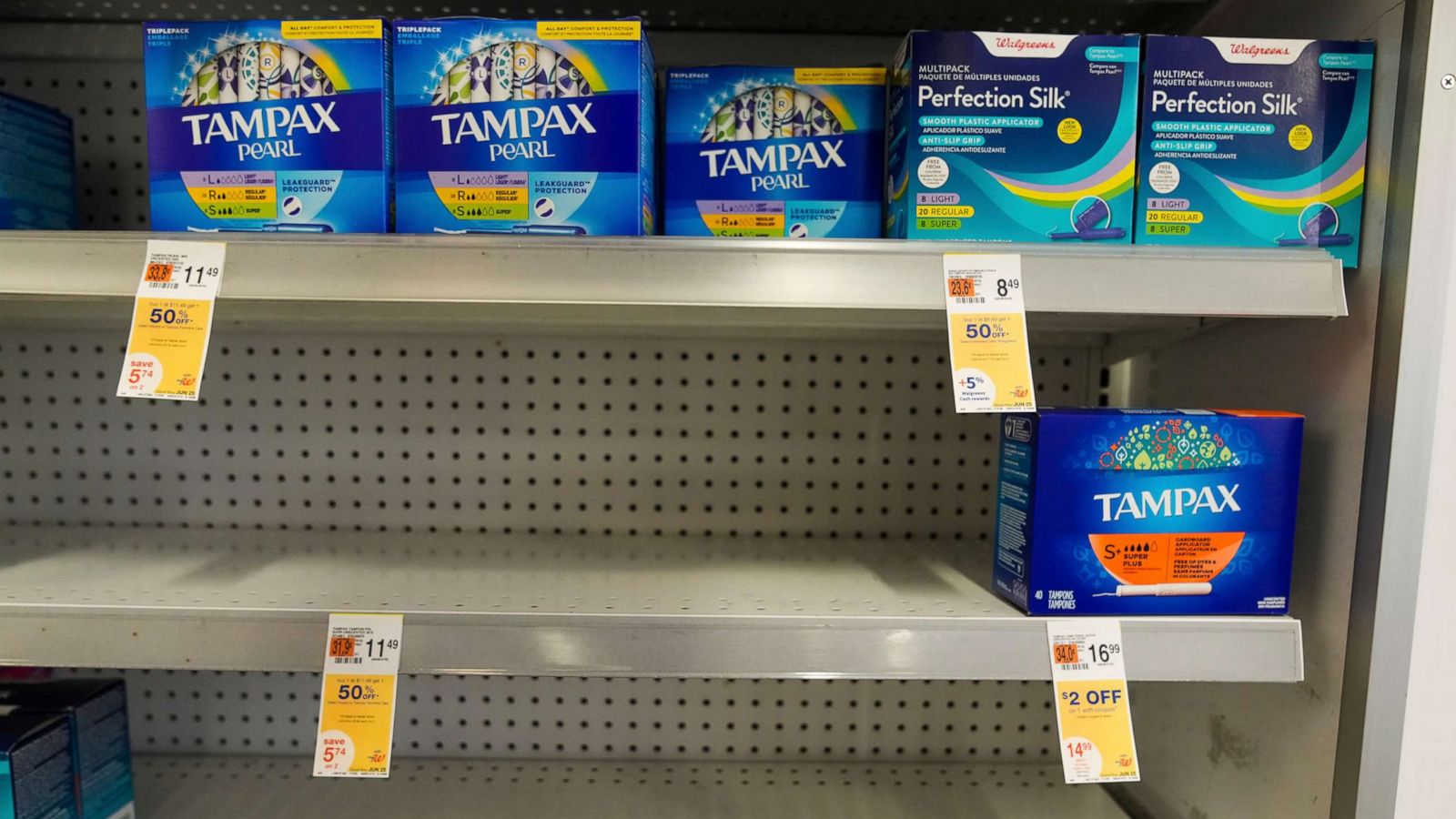 PHOTO: Women's hygiene products at a Duane Reade in New York City on June 10, 2022.