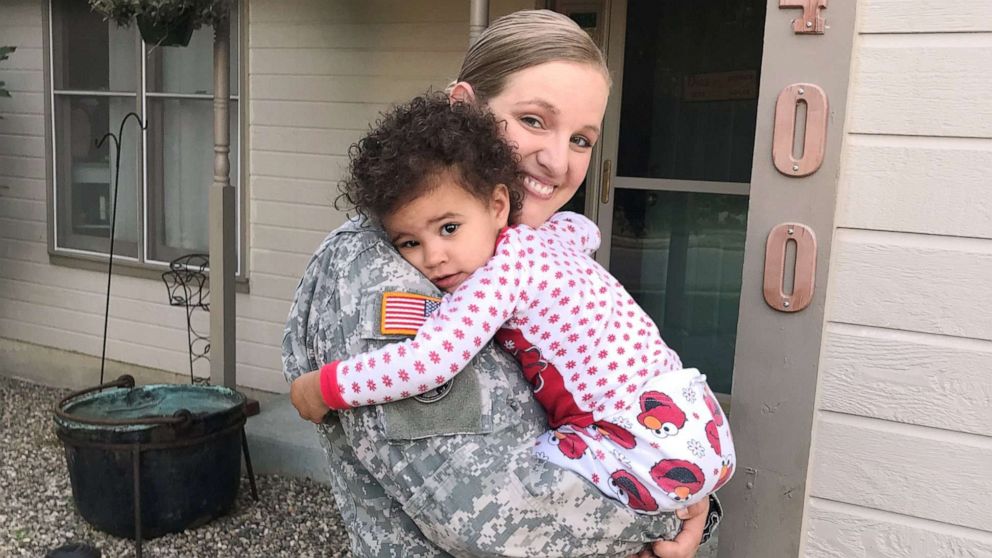 PHOTO: National Guard member Tara Fajardo Arteaga poses with her daughter 2-year-old daughter Kiara.