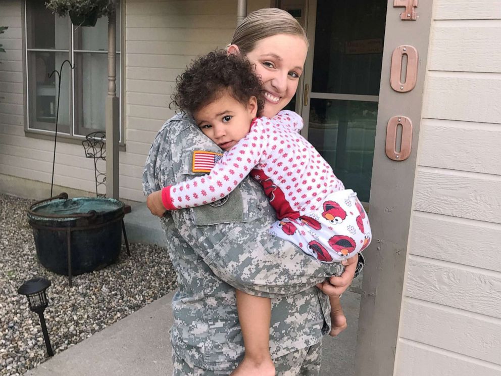 PHOTO: National Guard member Tara Fajardo Arteaga poses with her daughter 2-year-old daughter Kiara.
