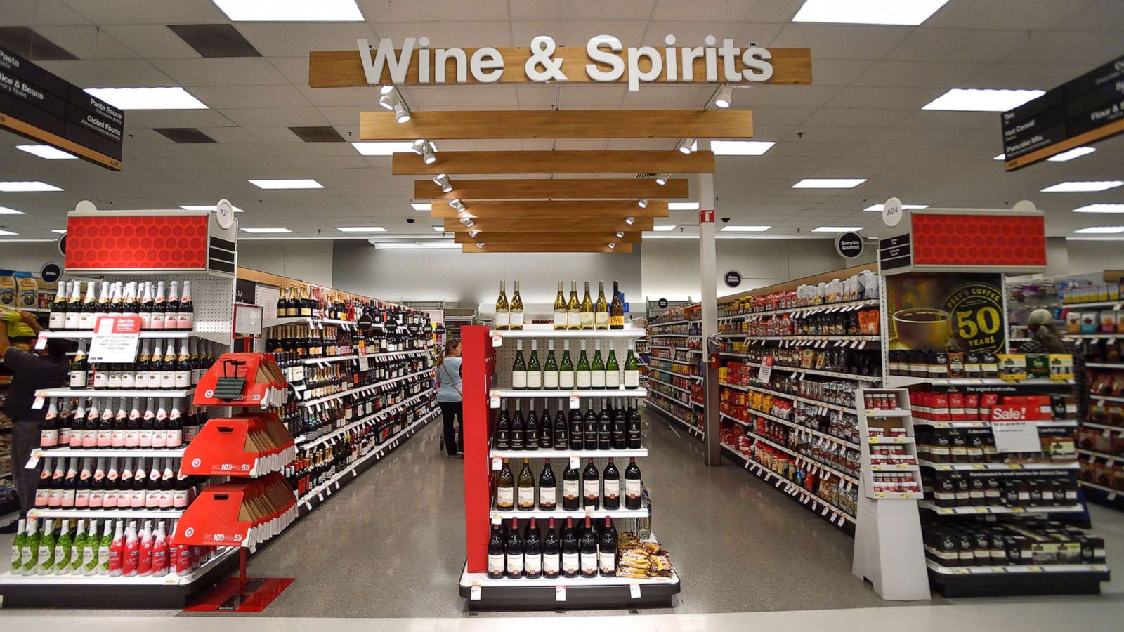 PHOTO: An expanded alcohol section is featured in the market of the remodeled Target store in Orange, Calif., Nov. 17, 2017.