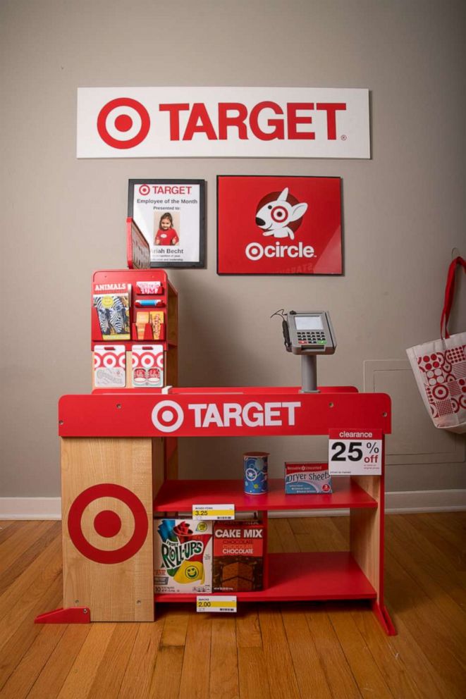 PHOTO: The Target and Starbucks stands were created with the help of family friend Robert Mueller and Renee Doby-Becht's sister, Brigette Doby, who is a graphics designer and photographer. Brigette Doby helped create the signage and price tags. 
