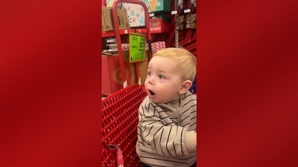 PHOTO: Victoria Paskar’s 14-month-old toddler Ellis had the cutest reaction when he saw the Christmas decorations at a Target store.